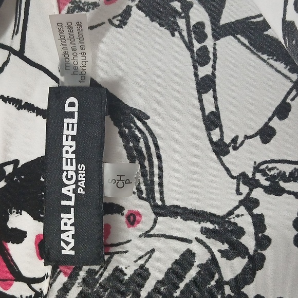 Nwt Karl Lagerfeld Black and White Button Down with Pink Highlights Small - Picture 5 of 8